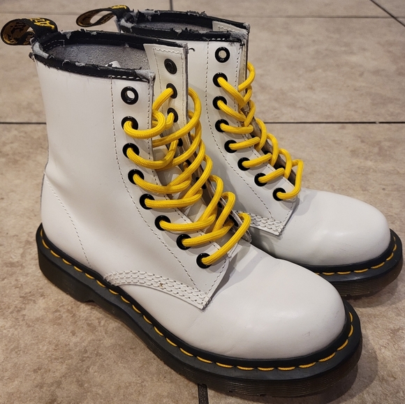 Dr. Martens AirWair Combat Boots - White with Yellow Laces - Size 5 - Picture 3 of 11